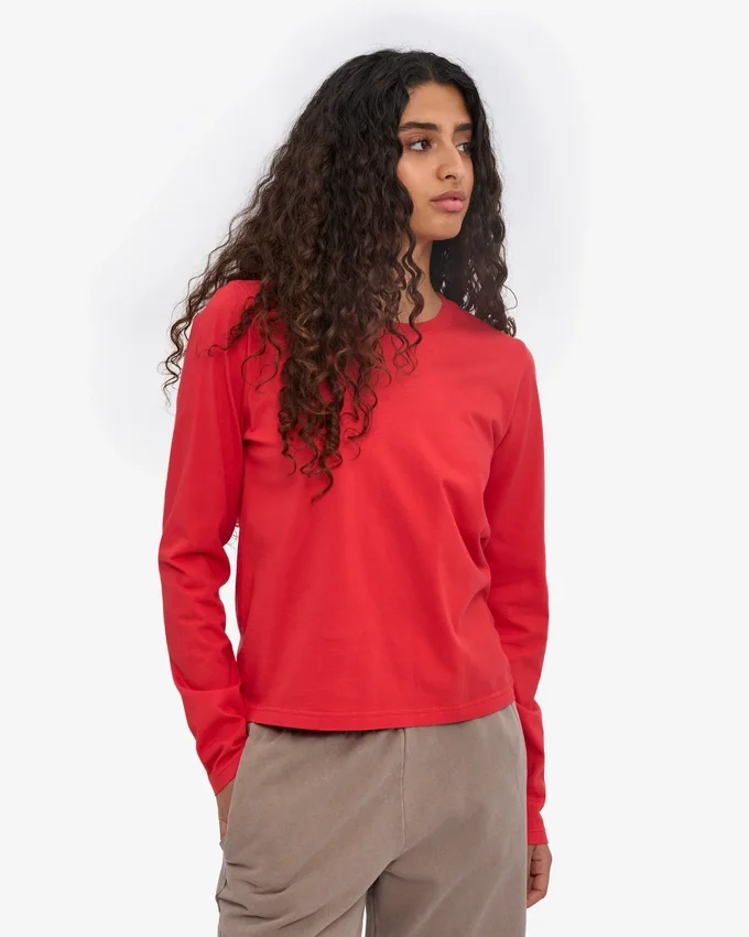 T-shirt à manches longues bio pour femme - Rouge mandarine