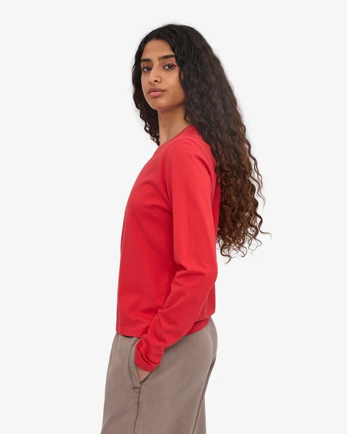 T-shirt à manches longues bio pour femme - Rouge mandarine