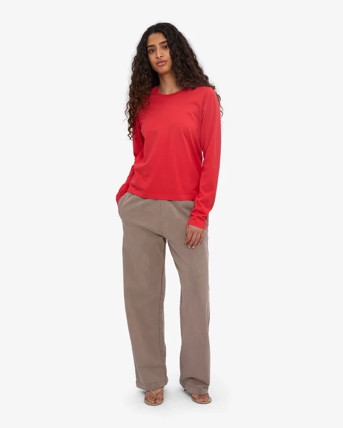 T-shirt à manches longues bio pour femme - Rouge mandarine