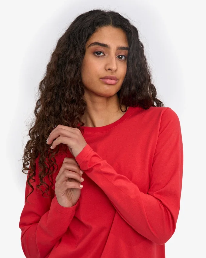 T-shirt à manches longues bio pour femme - Rouge mandarine