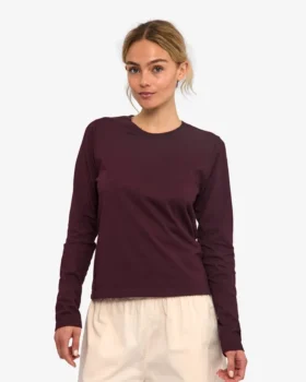 T-shirt à manches longues bio pour femme – Rouge sang de bœuf