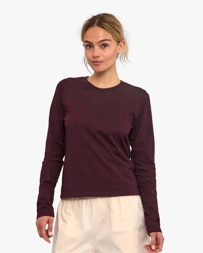 T-shirt à manches longues bio pour femme - Rouge sang de bœuf