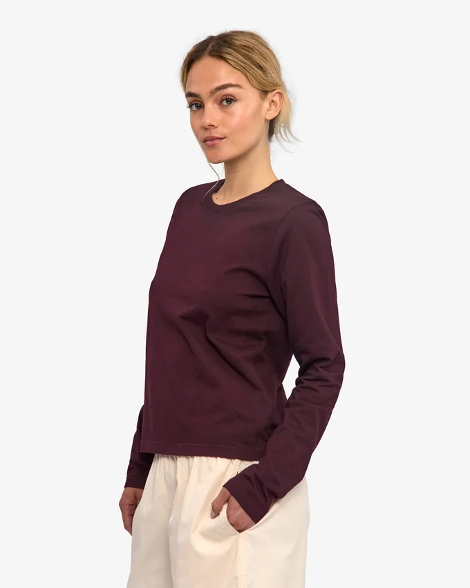 T-shirt à manches longues bio pour femme - Rouge sang de bœuf