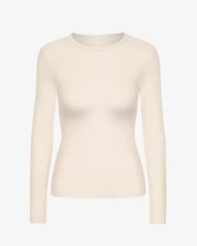T-shirt à manches longues côtelé bio pour femme - Blanc ivoire