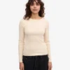 T-shirt à manches longues côtelé bio pour femme - Blanc ivoire