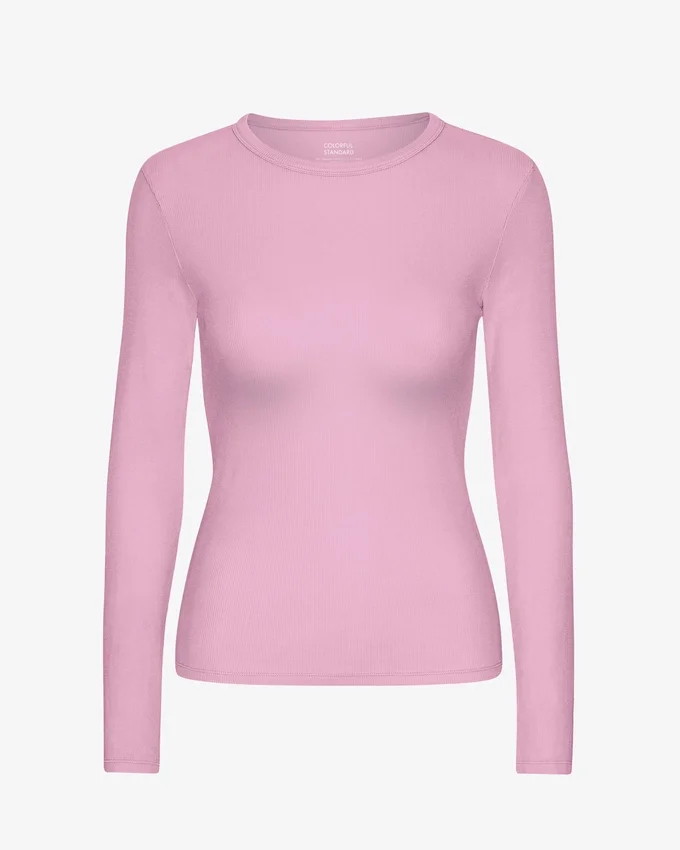 T-shirt à manches longues côtelé bio pour femme - Fleur de cerisier