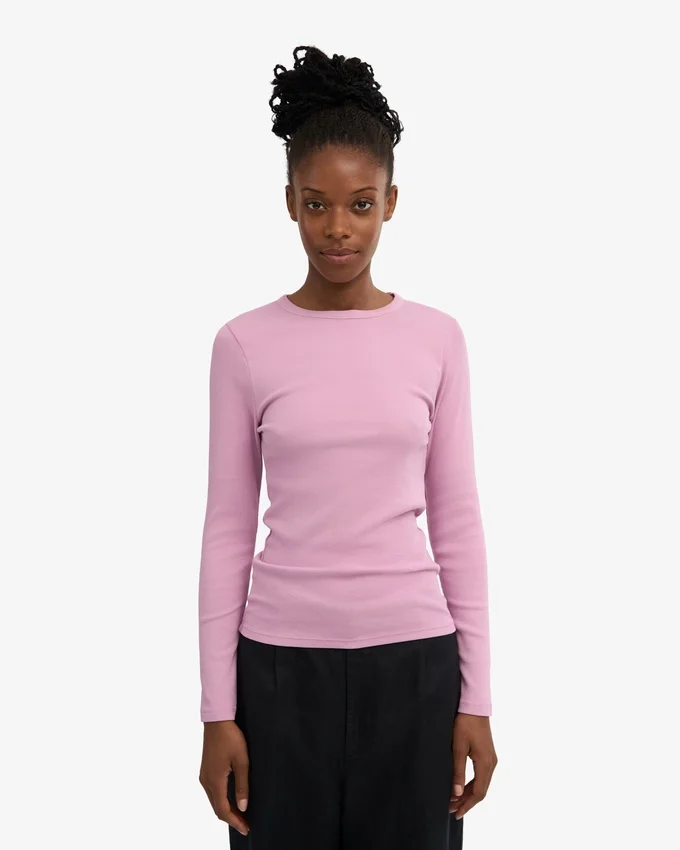 T-shirt à manches longues côtelé bio pour femme - Fleur de cerisier