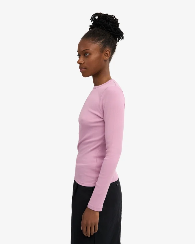 T-shirt à manches longues côtelé bio pour femme - Fleur de cerisier