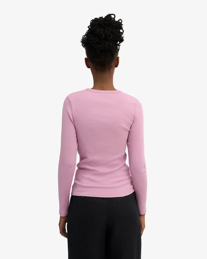 T-shirt à manches longues côtelé bio pour femme - Fleur de cerisier