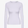 T-shirt à manches longues côtelé bio pour femme - Lavande douce
