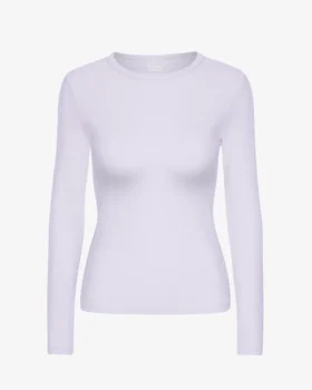 T-shirt à manches longues côtelé bio pour femme - Lavande douce