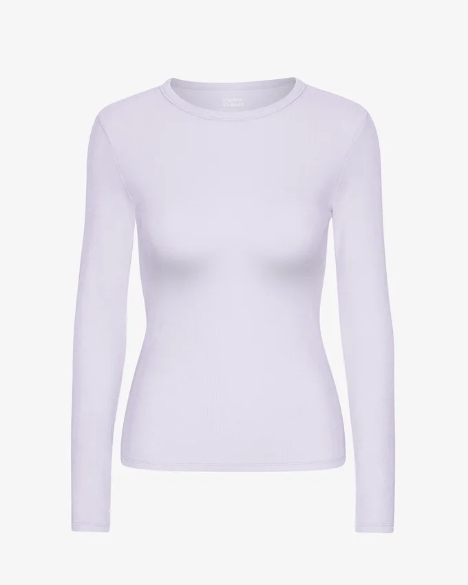 T-shirt à manches longues côtelé bio pour femme - Lavande douce