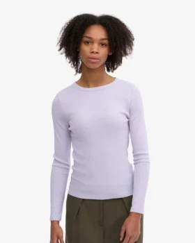 T-shirt à manches longues côtelé bio pour femme – Lavande douce