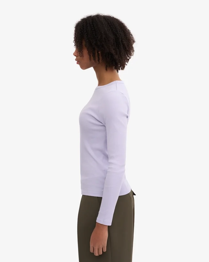 T-shirt à manches longues côtelé bio pour femme - Lavande douce