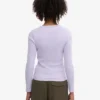 T-shirt à manches longues côtelé bio pour femme - Lavande douce