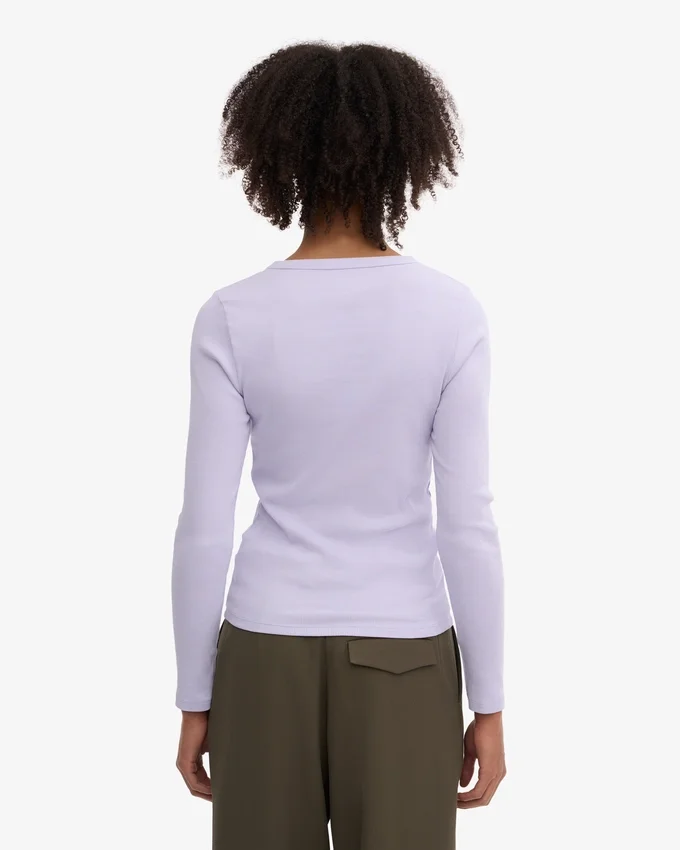 T-shirt à manches longues côtelé bio pour femme - Lavande douce