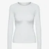 T-shirt à manches longues côtelé bio pour femme - Mélange neige