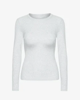 T-shirt à manches longues côtelé bio pour femme - Mélange neige