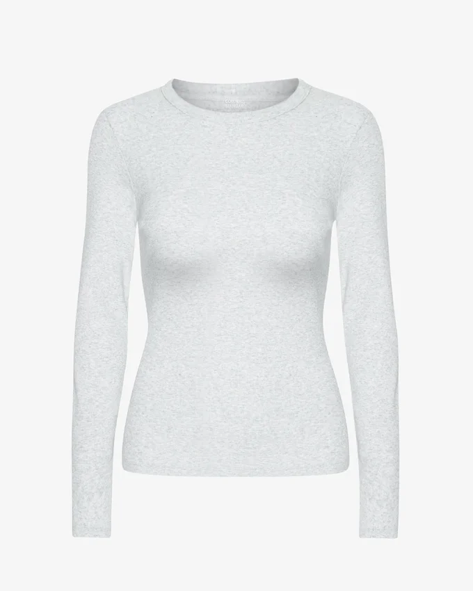 T-shirt à manches longues côtelé bio pour femme - Mélange neige