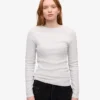 T-shirt à manches longues côtelé bio pour femme - Mélange neige