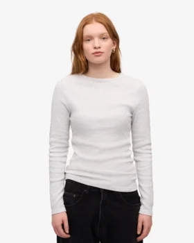 T-shirt à manches longues côtelé bio pour femme – Mélange neige