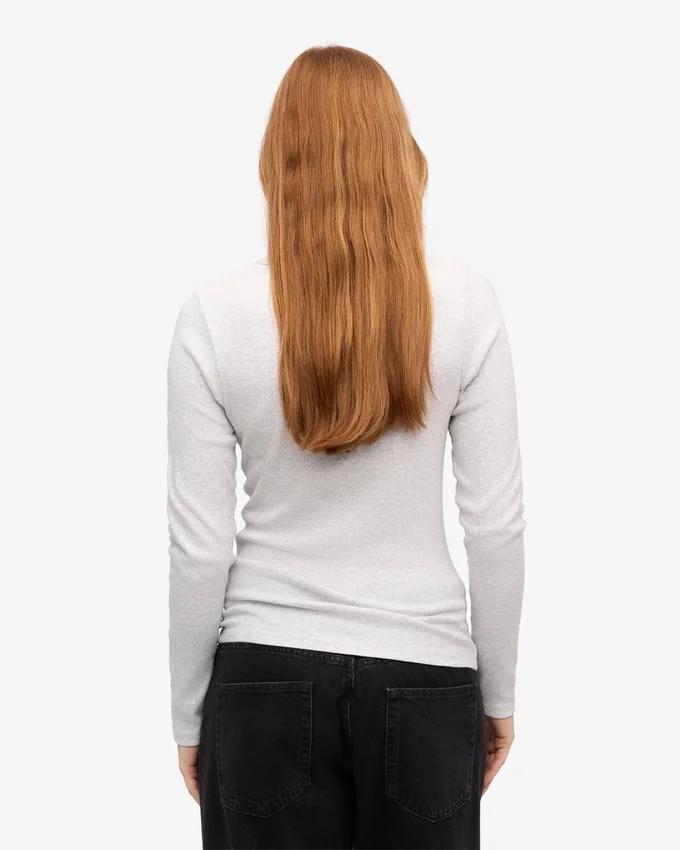 T-shirt à manches longues côtelé bio pour femme - Mélange neige