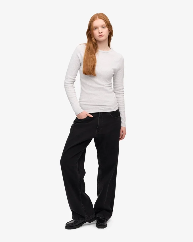 T-shirt à manches longues côtelé bio pour femme - Mélange neige