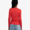 T-shirt à manches longues côtelé bio pour femme - Rouge mandarine