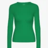 T-shirt à manches longues côtelé bio pour femme - Vert Kelly