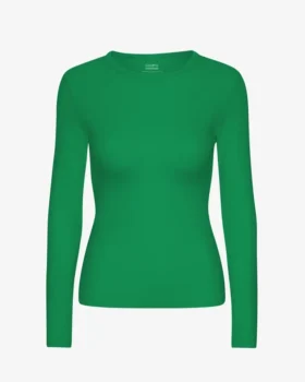 T-shirt à manches longues côtelé bio pour femme - Vert Kelly