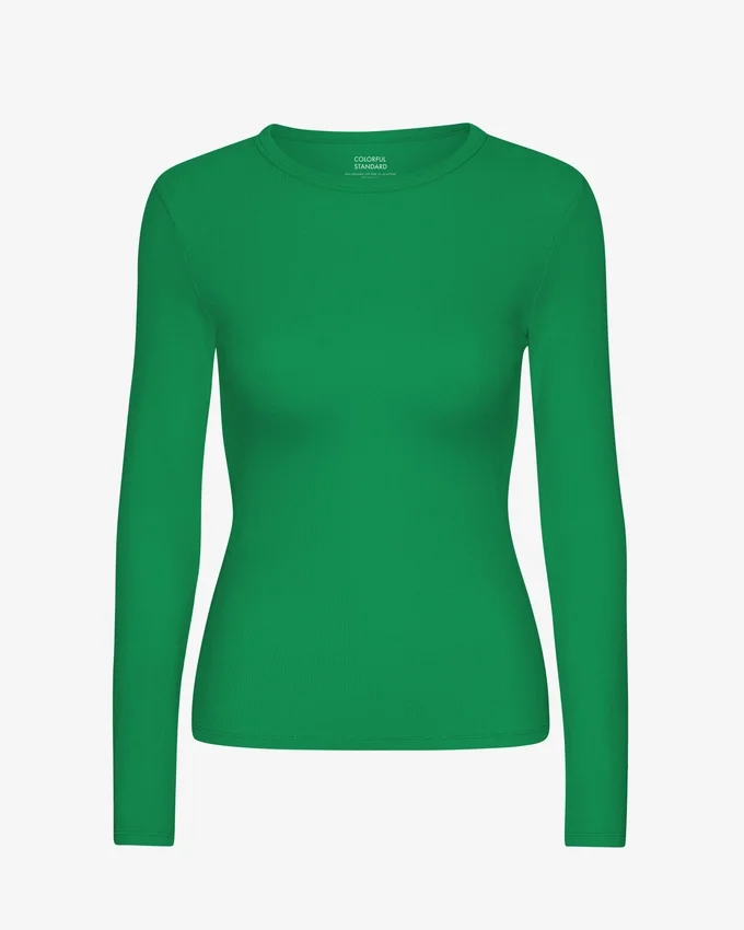 T-shirt à manches longues côtelé bio pour femme - Vert Kelly