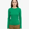 T-shirt à manches longues côtelé bio pour femme - Vert Kelly