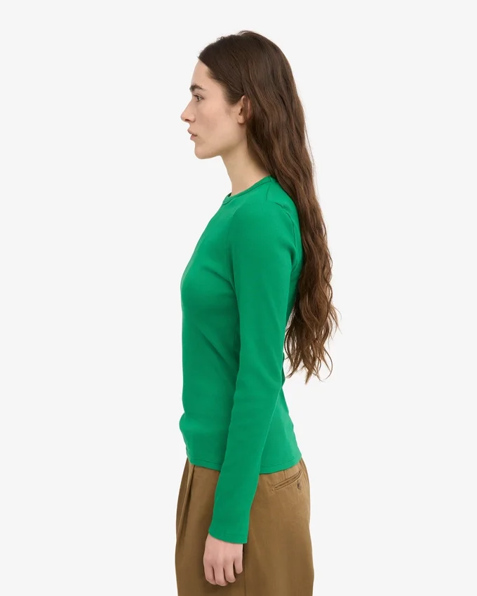 T-shirt à manches longues côtelé bio pour femme - Vert Kelly