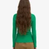 T-shirt à manches longues côtelé bio pour femme - Vert Kelly