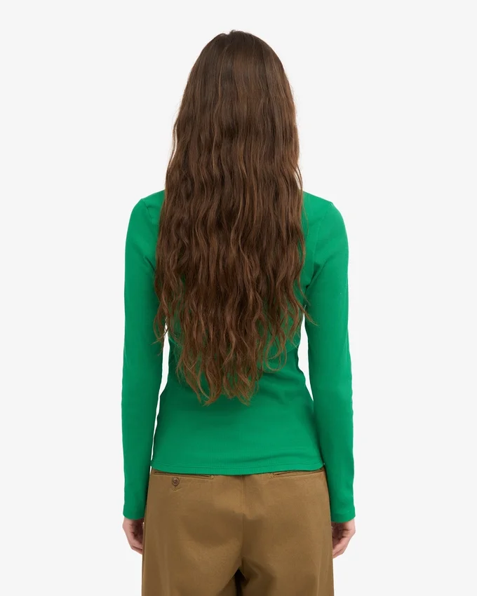 T-shirt à manches longues côtelé bio pour femme - Vert Kelly