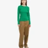 T-shirt à manches longues côtelé bio pour femme - Vert Kelly