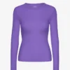 T-shirt à manches longues côtelé bio pour femme - Violet ultra