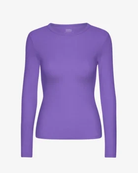 T-shirt à manches longues côtelé bio pour femme - Violet ultra