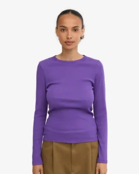 T-shirt à manches longues côtelé bio pour femme – Violet ultra