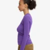 T-shirt à manches longues côtelé bio pour femme - Violet ultra