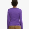 T-shirt à manches longues côtelé bio pour femme - Violet ultra