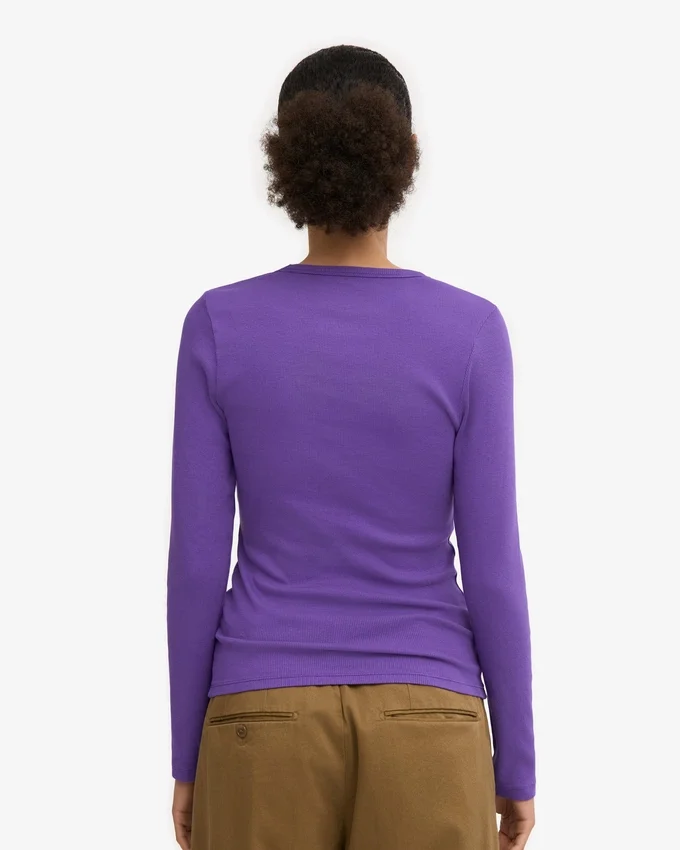 T-shirt à manches longues côtelé bio pour femme - Violet ultra