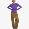 T-shirt à manches longues côtelé bio pour femme - Violet ultra