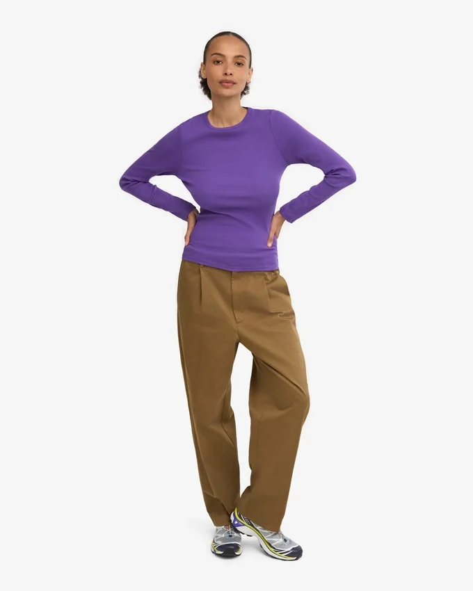 T-shirt à manches longues côtelé bio pour femme - Violet ultra