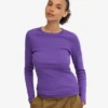 T-shirt à manches longues côtelé bio pour femme - Violet ultra