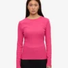 T-shirt à manches longues en coton bio côtelé pour femme - Rose bubble-gum