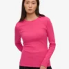 T-shirt à manches longues en coton bio côtelé pour femme - Rose bubble-gum