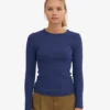 T-shirt à manches longues en coton bio à côtes pour femme - Bleu marine