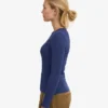 T-shirt à manches longues en coton bio à côtes pour femme - Bleu marine