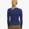 T-shirt à manches longues en coton bio à côtes pour femme - Bleu marine